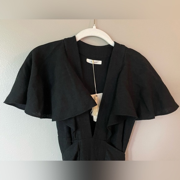 NWT Doen Tarragon Ruffle Midi Dress in Black Linen Silk Blend Pocket Sz XS - Picture 3 of 9
